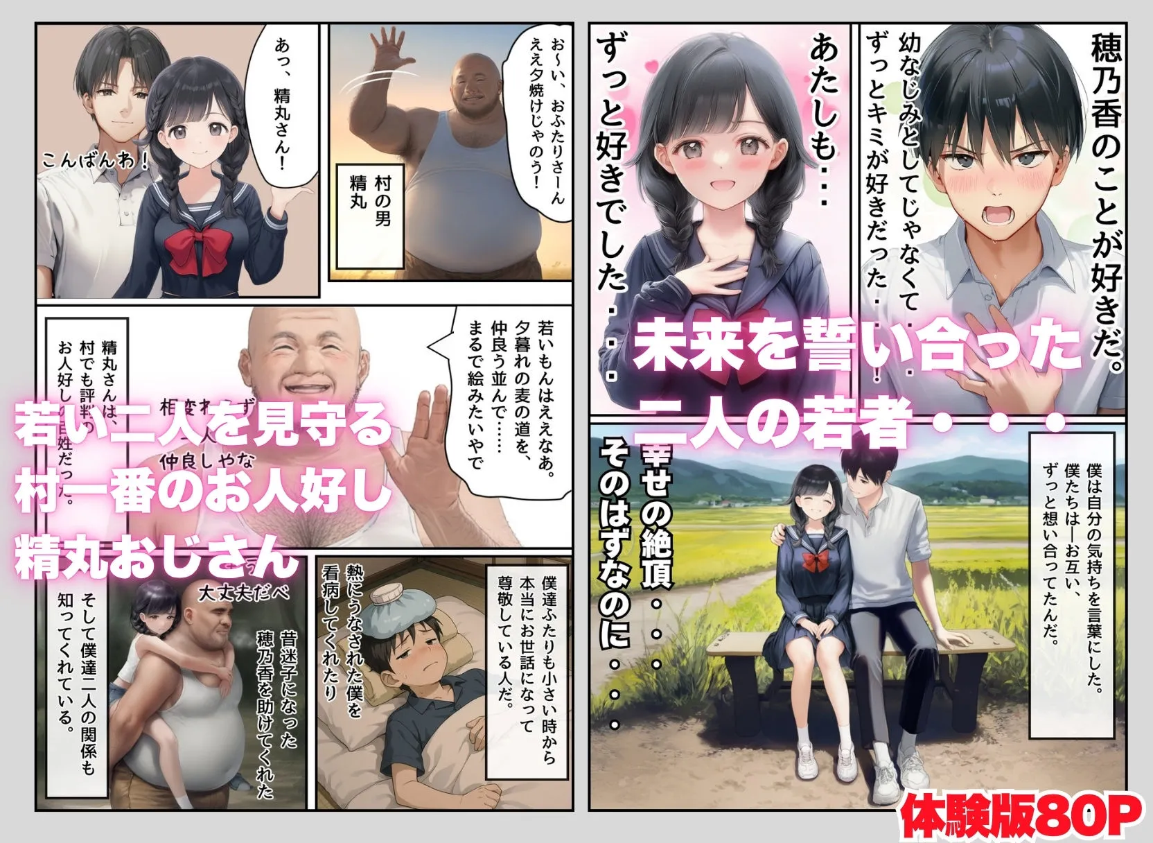 【因習村】村の飢饉を救うため差し出された僕の彼女、BMI40越えで性欲だけはいっちょまえの種付けおじさんに媚薬を飲まされ、おじさん特有のねちっこい前戯で全身べちょべちょに舐められたあげく、聖なる肉棒（チンカス付き）の掃除を実施！ その後はついに処女おまんこにゴールイン！入念かつ丹念にがん突きにされ、イキまくりんぐ！一晩中汗だくで連続絶頂アクメを決めさせられた話。 「穂乃香ぁ〜、オラの精、まるごと受け止めてくんろぉ〜〜！」